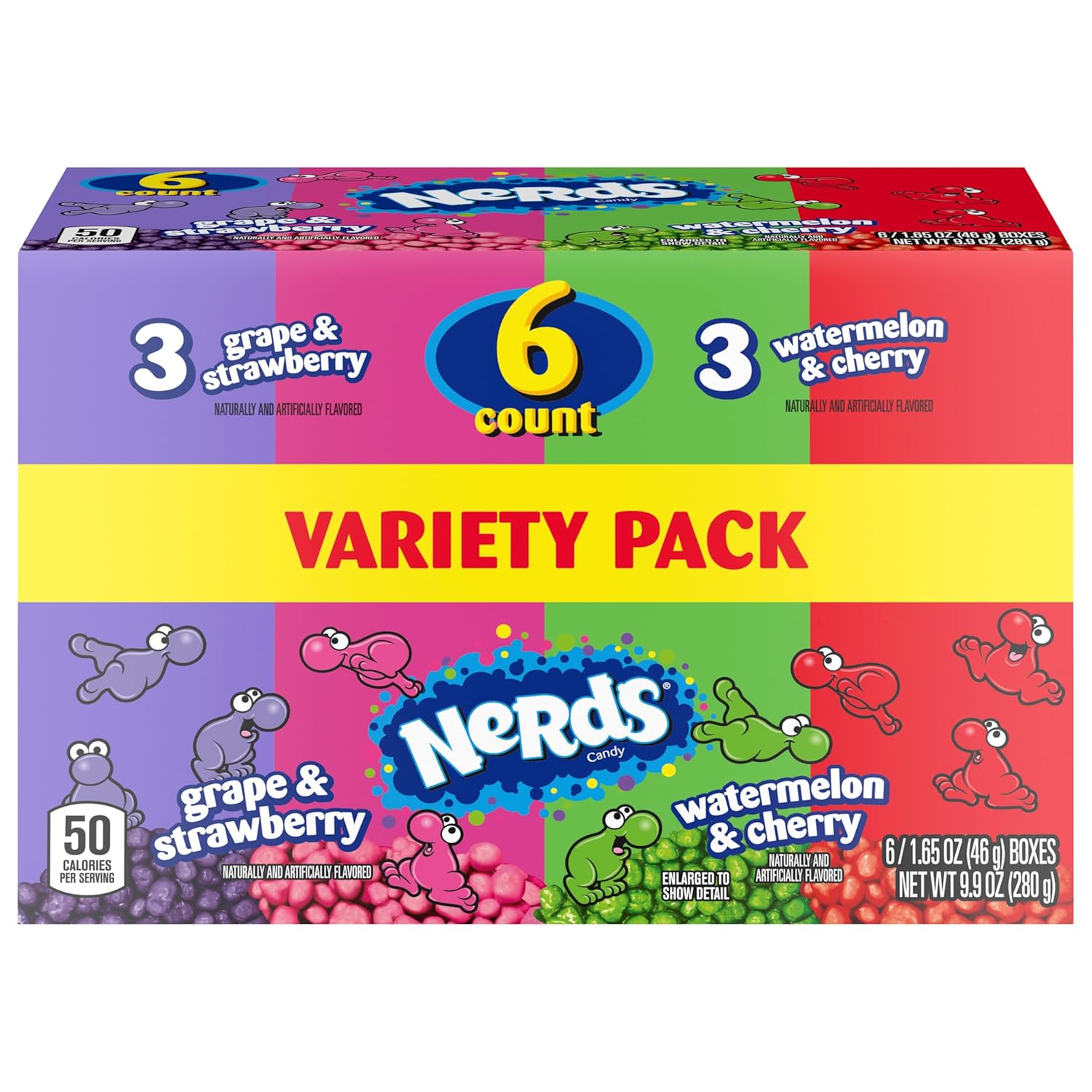 NERDS Crunchy Candy Pack – Shared Coworker Snack for the Conference Room, Dual Chamber Grape Strawberry Watermelon Cherry, 6 Boxes