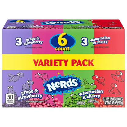 NERDS Crunchy Candy Pack – Shared Coworker Snack for the Conference Room, Dual Chamber Grape Strawberry Watermelon Cherry, 6 Boxes