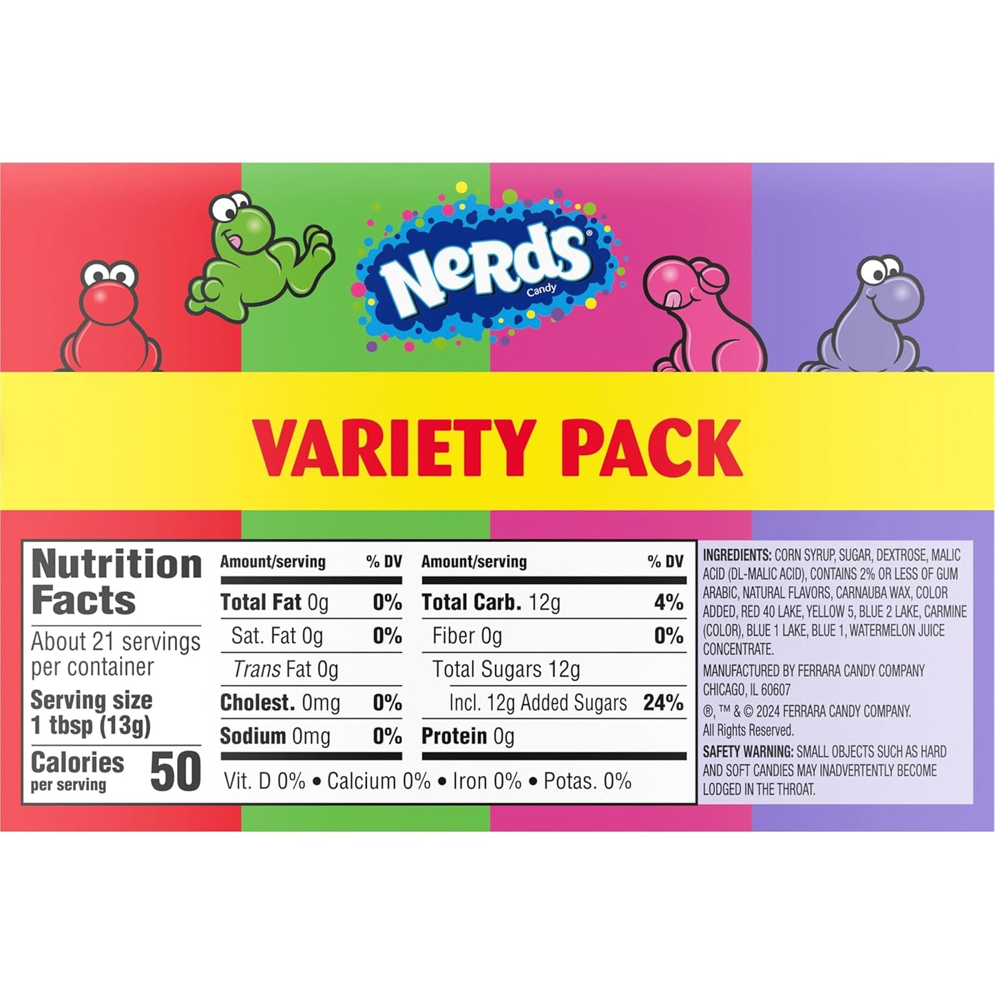 NERDS Crunchy Candy Pack – Shared Coworker Snack for the Conference Room, Dual Chamber Grape Strawberry Watermelon Cherry, 6 Boxes