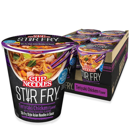 Nissin Cup Noodles Stir Fry Noodles in Sauce, Teriyaki Chicken, 3 Ounce (Pack of 6)