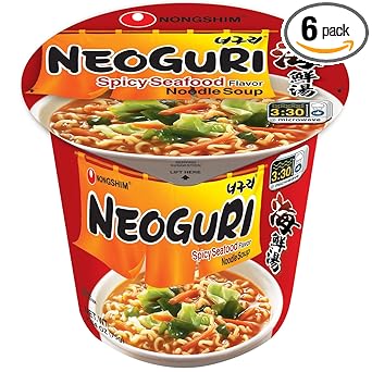 Nongshim Neoguri Spicy Seafood Ramyun – Portable Microwavable Cup for Travel Days and Hotel Room Lunches, 6-Pack