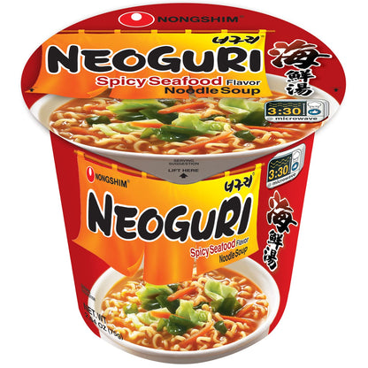 Nongshim Neoguri Spicy Seafood Ramyun – Portable Microwavable Cup for Travel Days and Hotel Room Lunches, 6-Pack