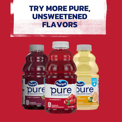 Ocean Spray® Pure Unsweetened Cranberry Juice – Midday Mocktail Pick-Me-Up for Busy Professionals, 32 Fl Oz