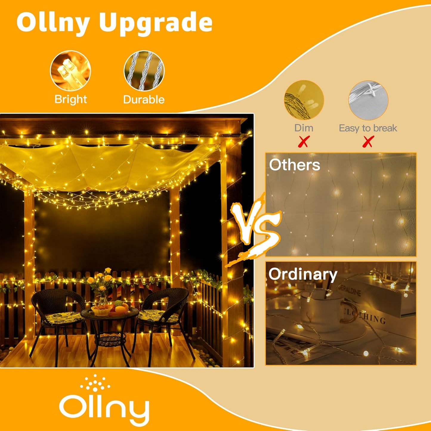 Ollny Connectable String Lights – Romantic Valentine's Day Gift for Couples, Warm White Ambient Room Decor