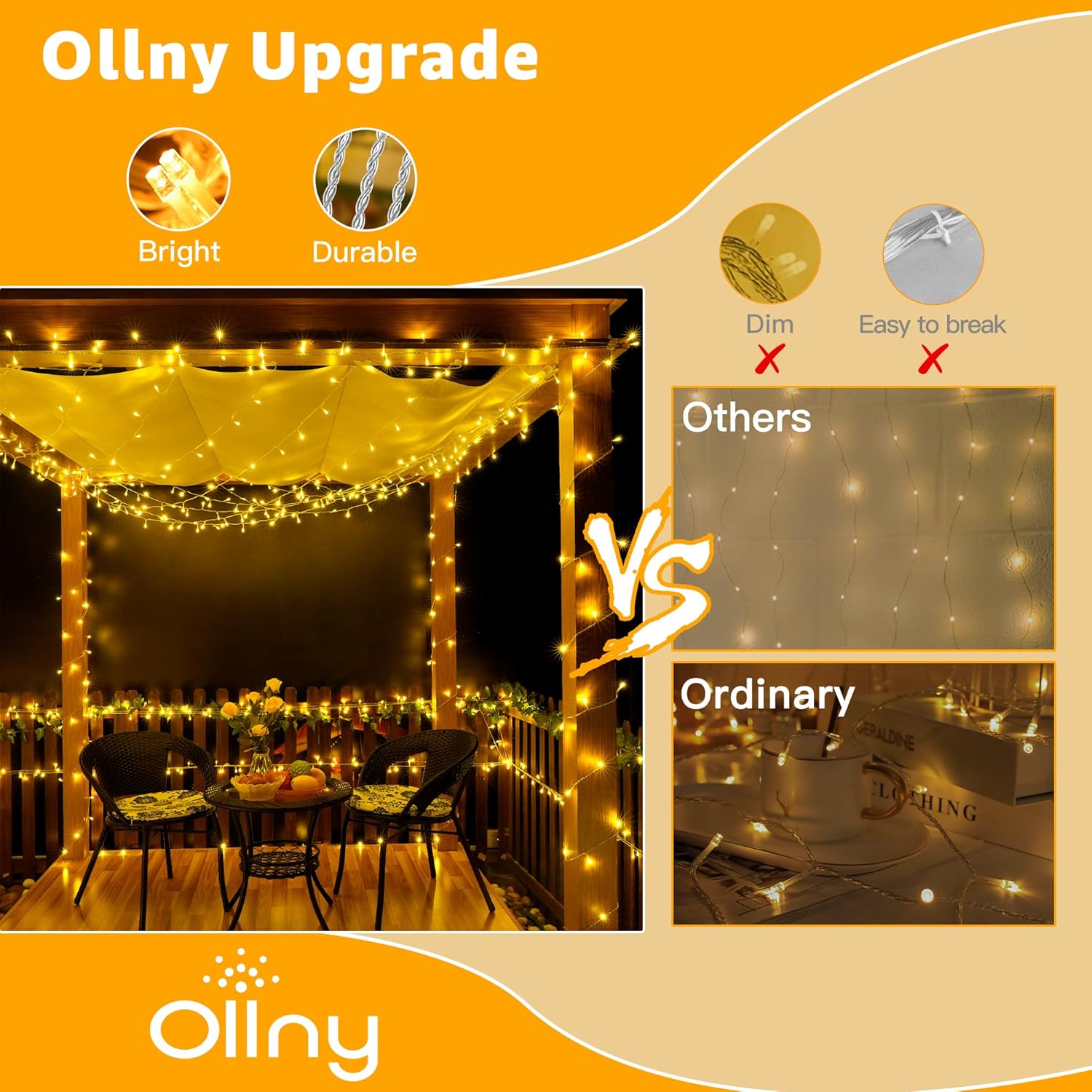 Ollny Connectable String Lights – Romantic Valentine's Day Gift for Couples, Warm White Ambient Room Decor