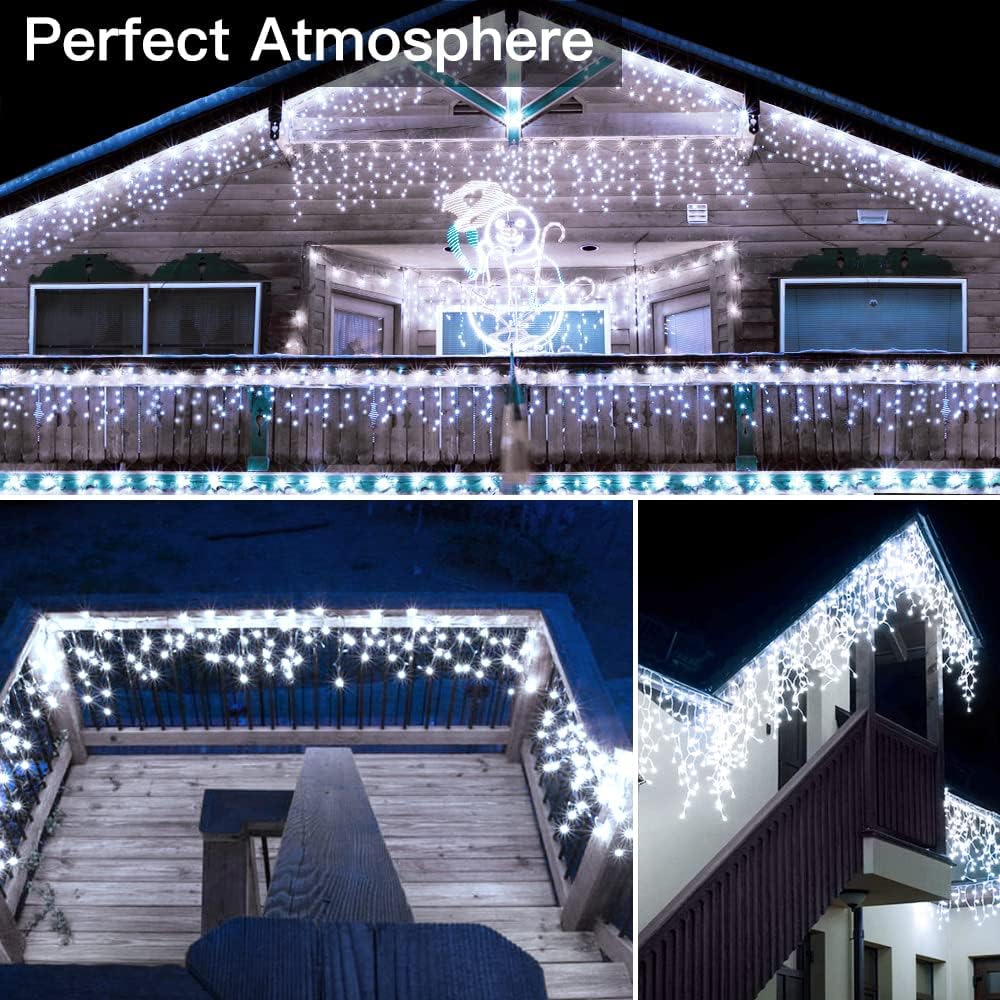 Ollny Flameless Icicle Lights 60FT Cool White – No Heat No Shock LED String Lights Safe Around Kids, Pets and Sleep