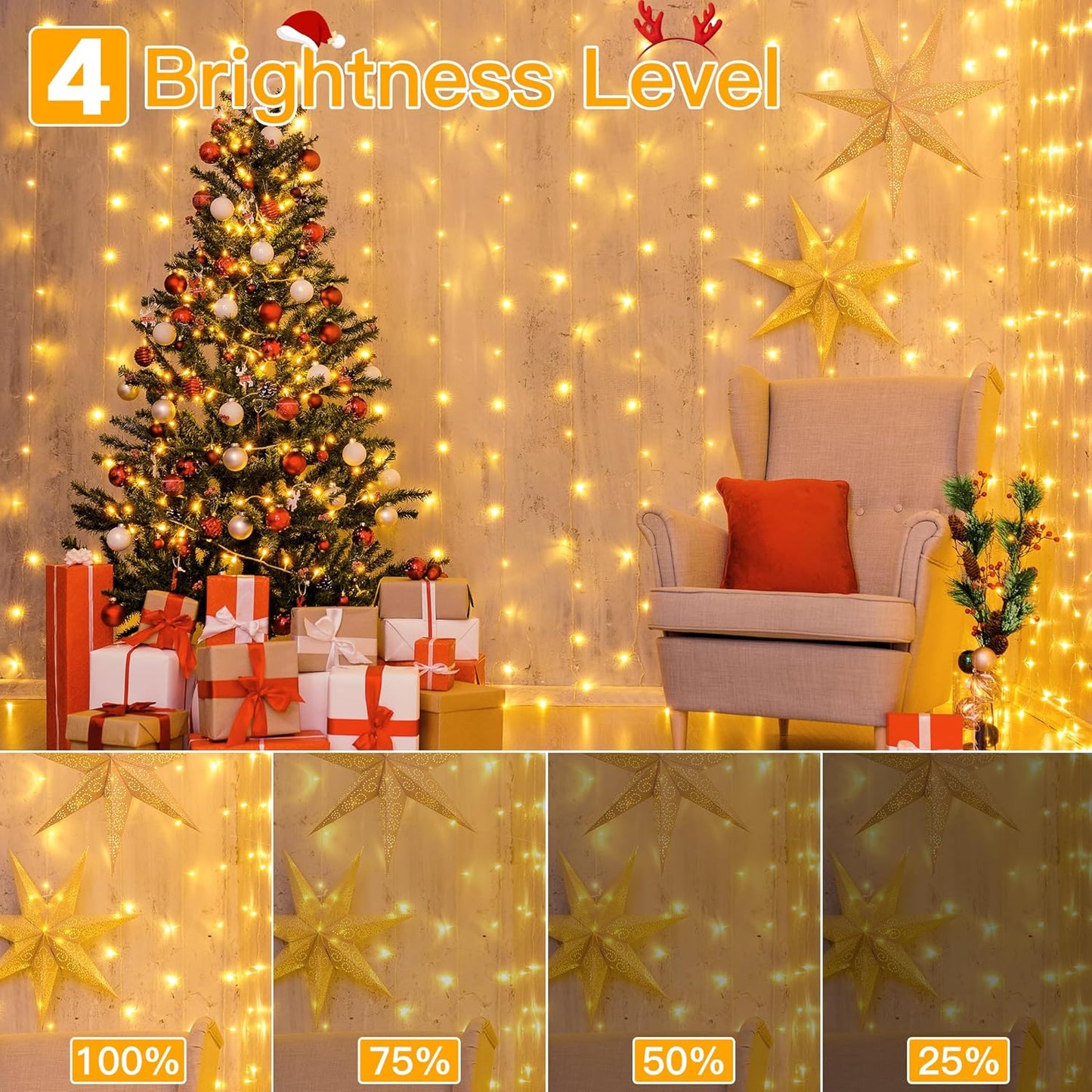 Ollny LED Curtain String Lights – Valentine's Day Gift for Couples with Cozy Backdrop Glow and Timer Function