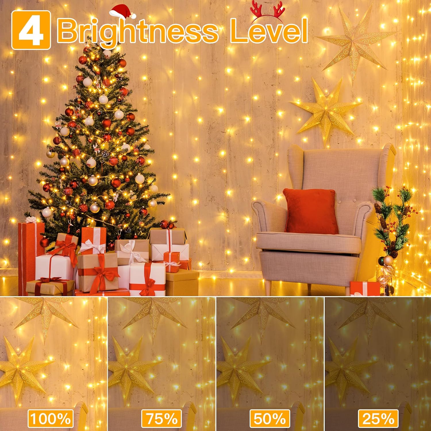 Ollny LED Curtain String Lights – Valentine's Day Gift for Couples with Cozy Backdrop Glow and Timer Function