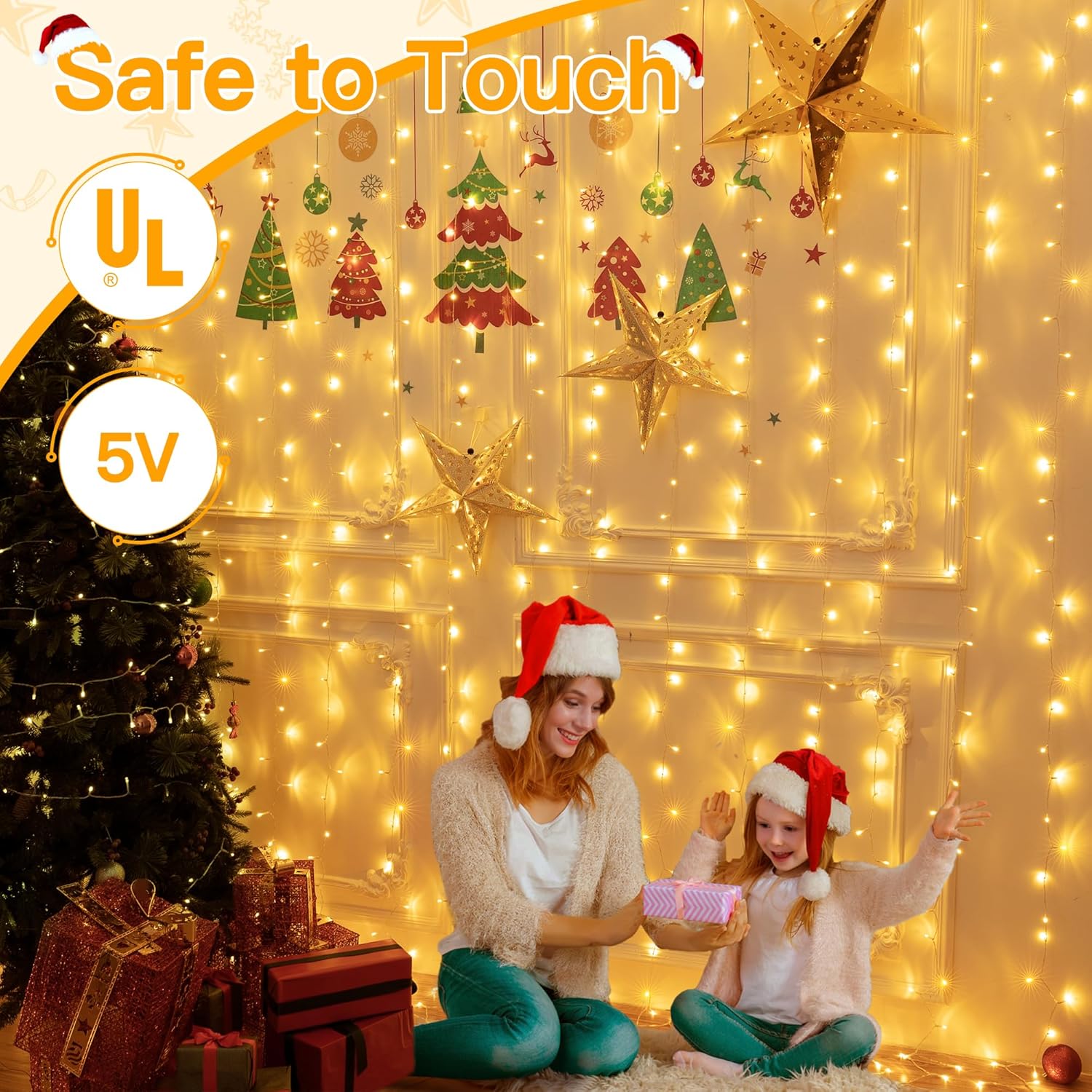 Ollny LED Curtain String Lights – Valentine's Day Gift for Couples with Cozy Backdrop Glow and Timer Function