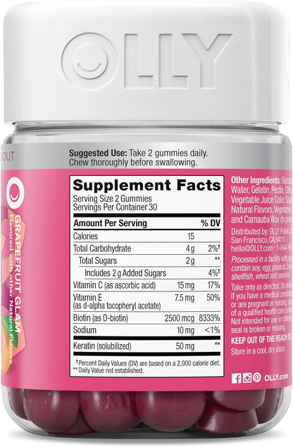 OLLY Undeniable Beauty Gummy – High-End Beauty Ritual for Discerning Women, Grapefruit Chewable 60 Count