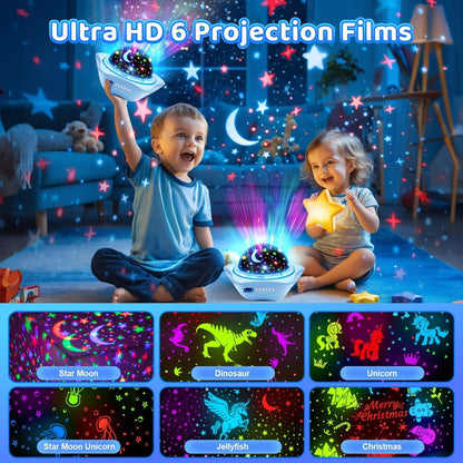 One Fire Christmas Gift for Kids – Rechargeable Star Night Light Projector with 6 Theme Films, Ready to Gift Sensory Bedtime Light