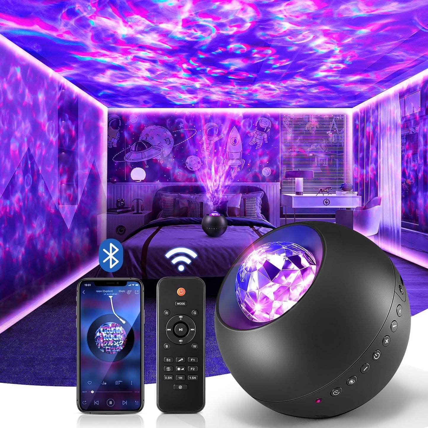 One Fire Galaxy Light Projector for Children – Baby and Toddler Room Decor with Lullaby Player and Auto Shut Off Night Light for Peaceful Sleep