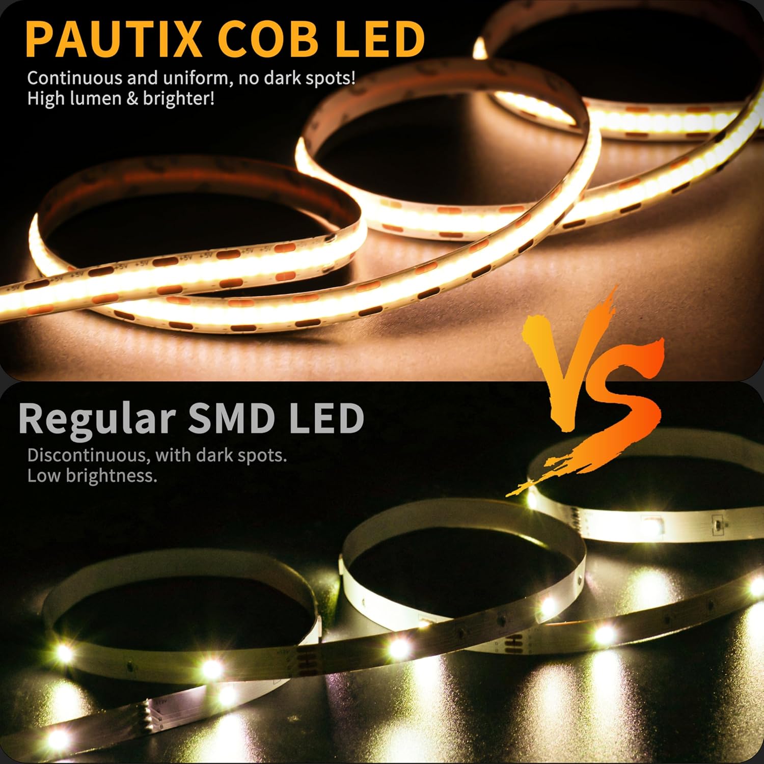 PAUTIX 5V Dimmable LED Strip Light – CRI90+ Accent Lighting for Above-Cabinet, Bookcase, and Rooftop Tent Interiors