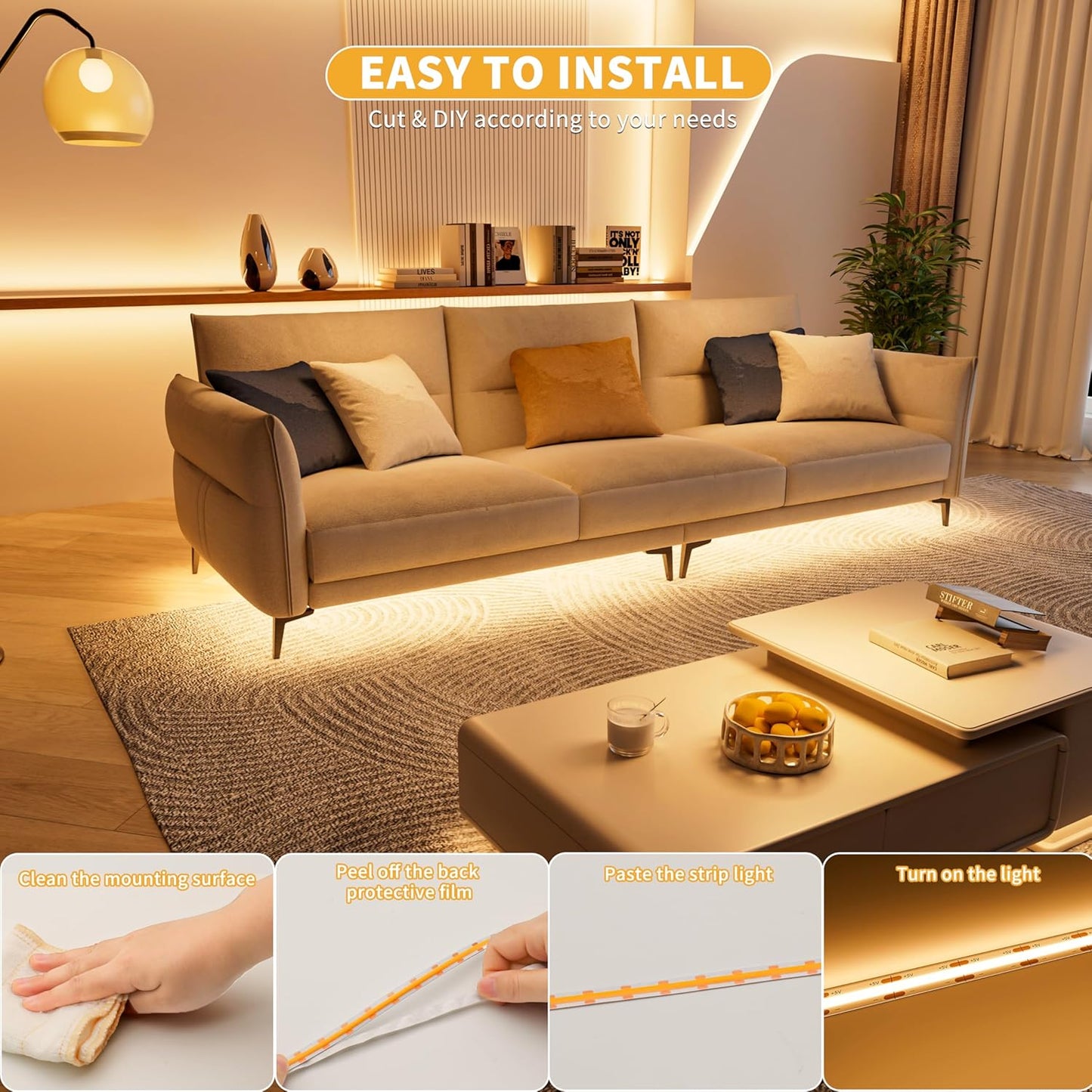 PAUTIX 5V USB COB LED Strip Light – Gaming Desk Accent Light for Immersive Play and Streaming