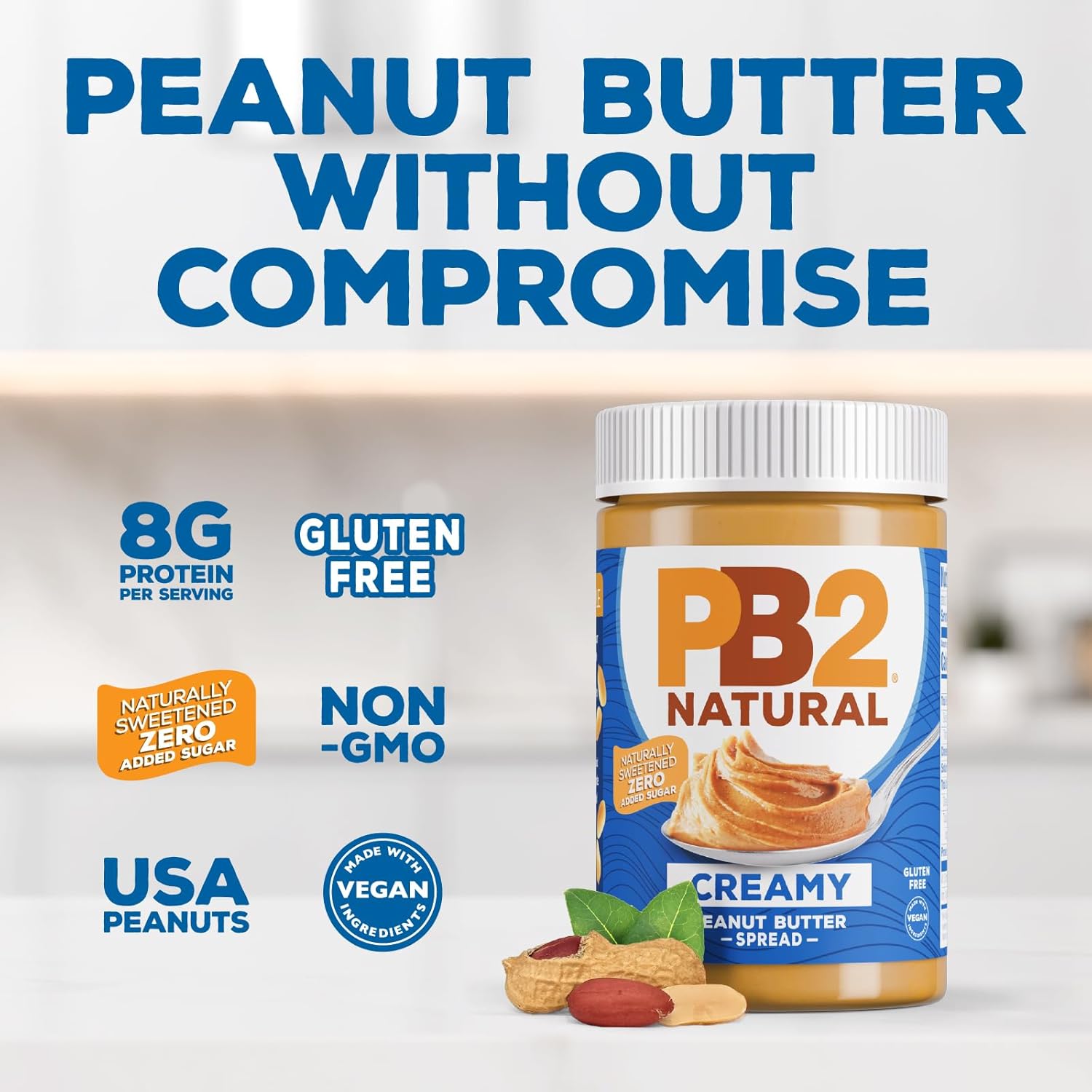 PB2 Natural Creamy Peanut Butter – Gym Bag and Adventure-Ready Nut Butter for Active Lifestyles, 16 oz Jar