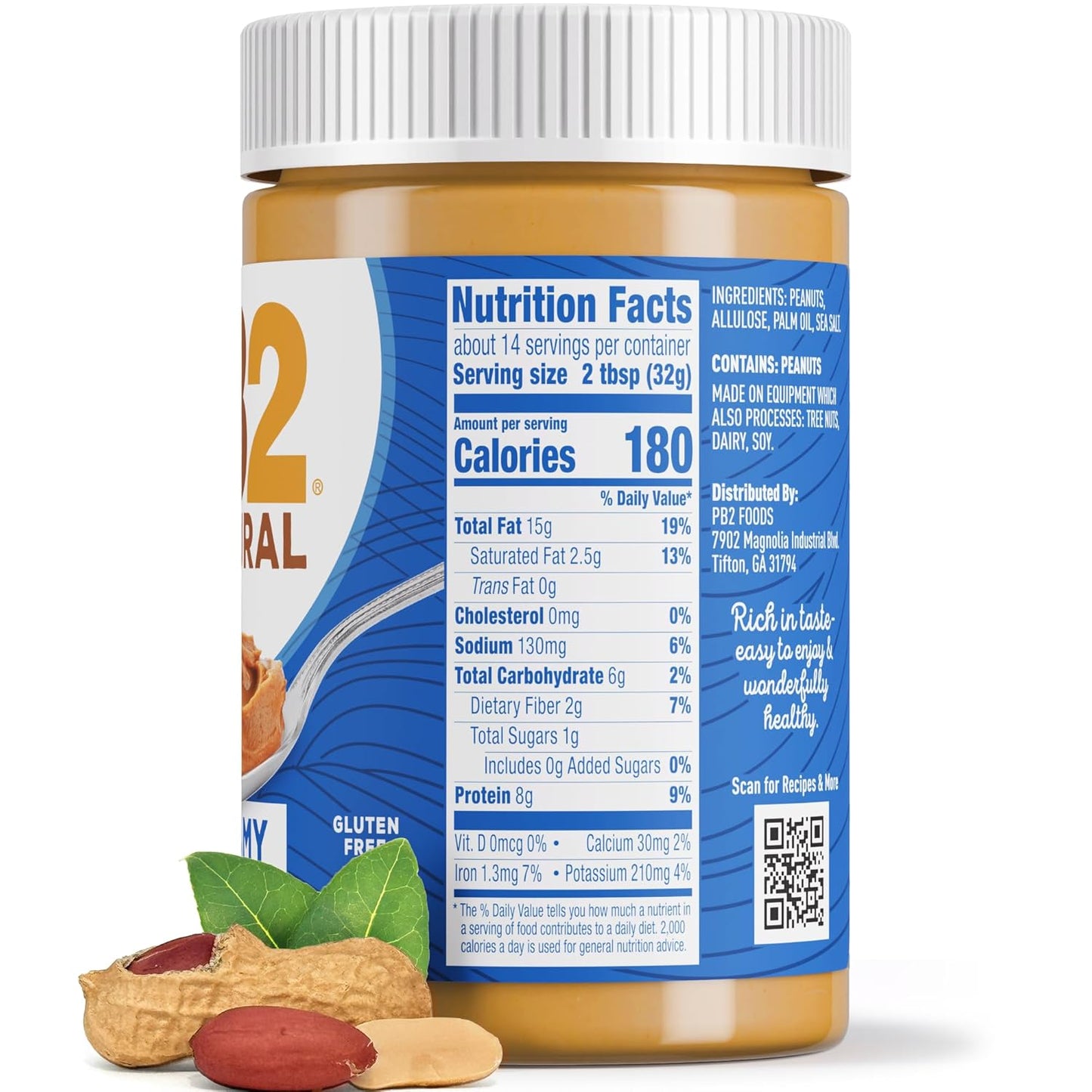 PB2 Natural Creamy Peanut Butter – Gym Bag and Adventure-Ready Nut Butter for Active Lifestyles, 16 oz Jar