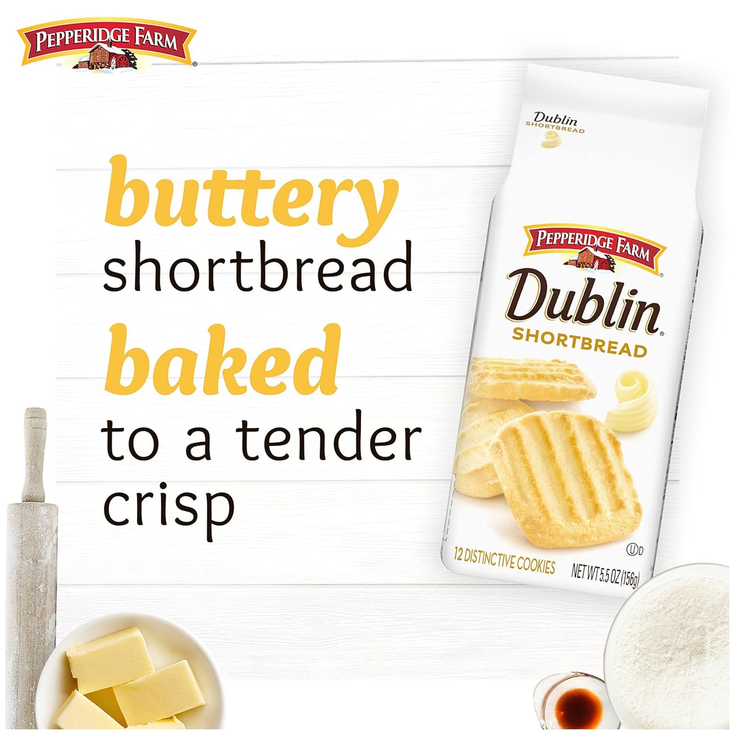 Pepperidge Farm Dublin Shortbread Cookies – Desk Drawer Treat for Long Workdays, Individually Wrapped Shortbread Cookies