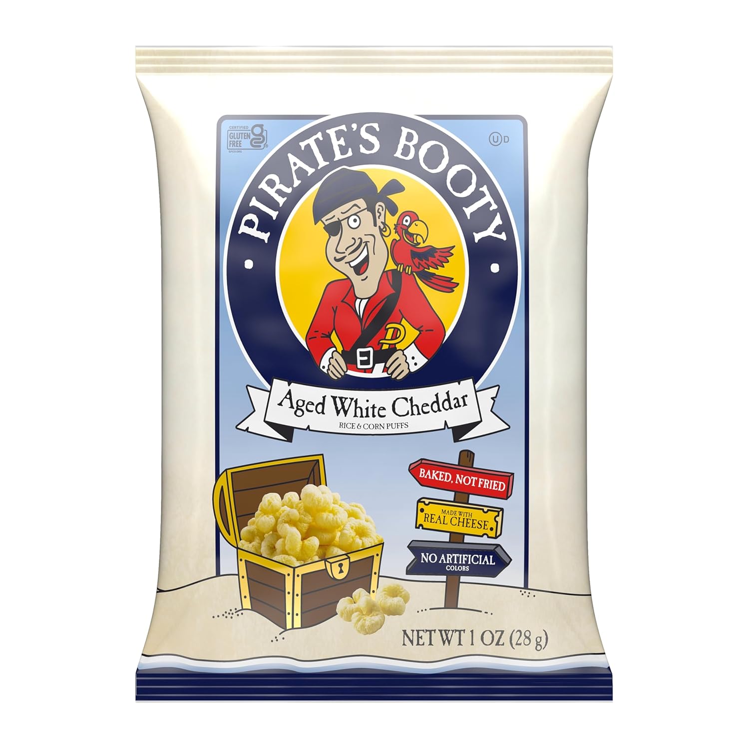Pirate's Booty Baked White Cheddar Puffs – Grab-and-Go Snack for Commute Days and Car Cup Holders, 1 oz Bags, 6ct