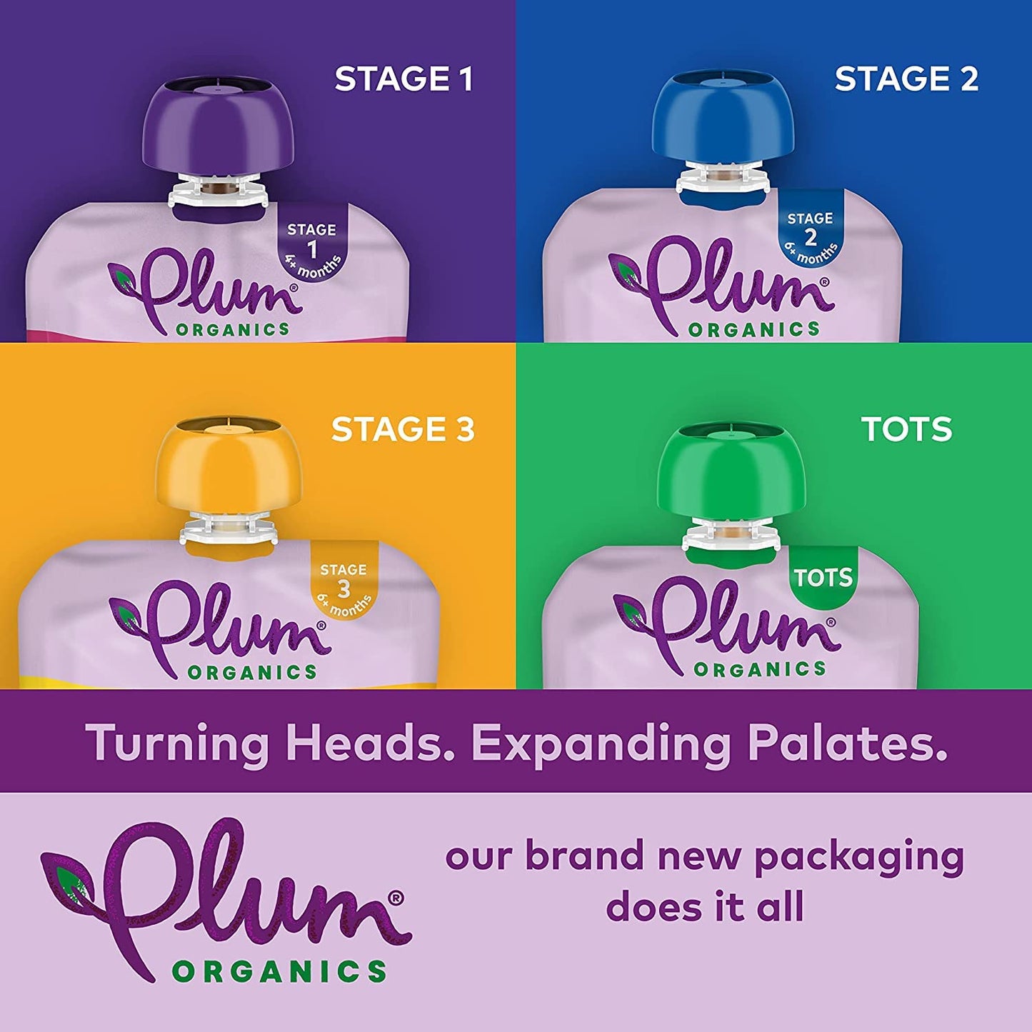 Plum Organics Organic Baby Food Pouches – Unsweetened and Unsalted Stage 1 Puree, No Salt No Sugar, 3.5 oz, 4-Pack