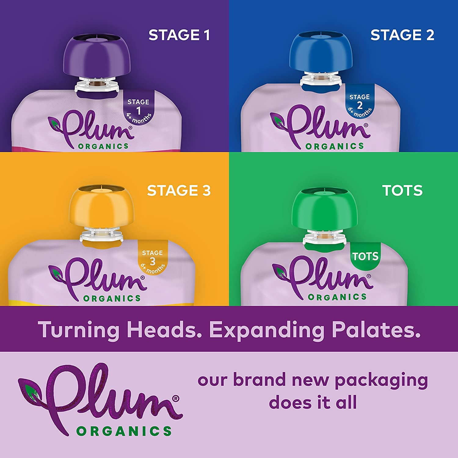 Plum Organics Organic Baby Food Pouches – Unsweetened and Unsalted Stage 1 Puree, No Salt No Sugar, 3.5 oz, 4-Pack
