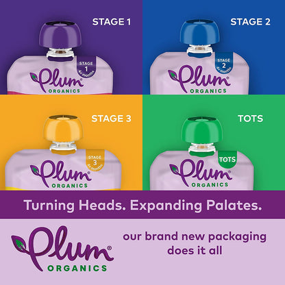 Plum Organics Organic Baby Food Pouches – Unsweetened and Unsalted Stage 1 Puree, No Salt No Sugar, 3.5 oz, 4-Pack