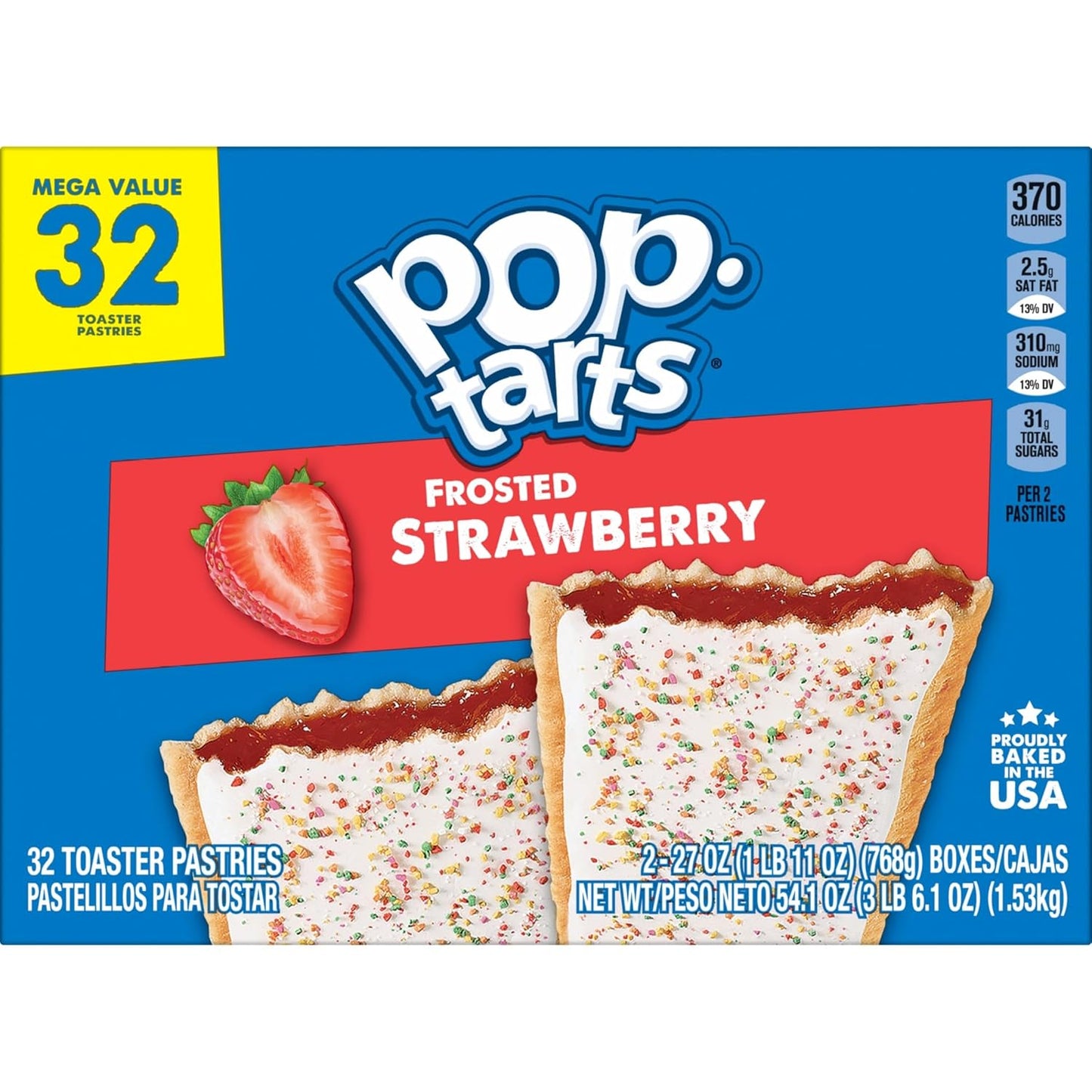 Pop-Tarts Frosted Strawberry Pastries 32-Count – Packable Snack for Hiking Bags, Roadside Stops, and Park Outings