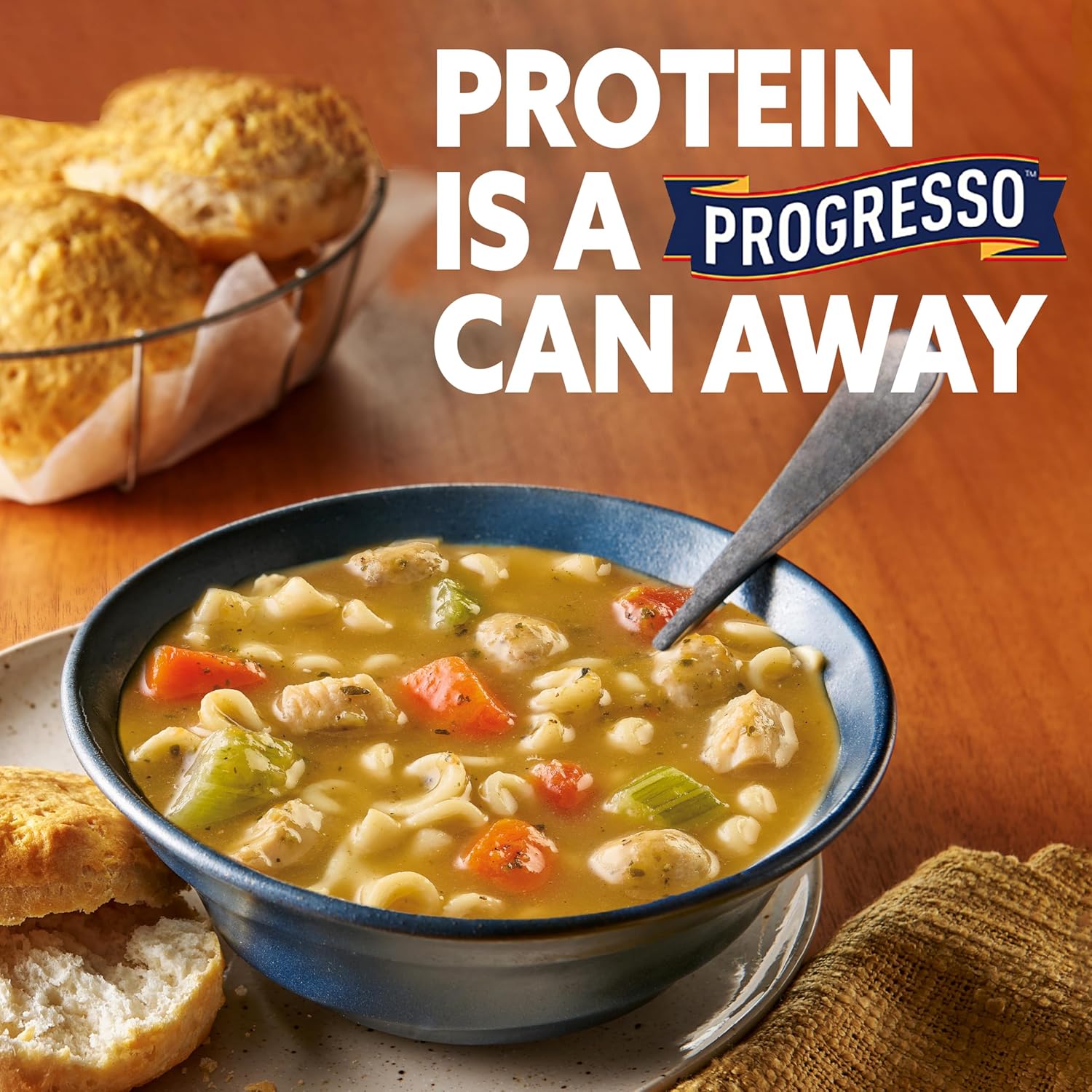 Progresso Protein Mediterranean-Style Meatball and Chicken Soup, Pantry Backup for Camping, Glamping, and Emergency Kits, 18.5 oz