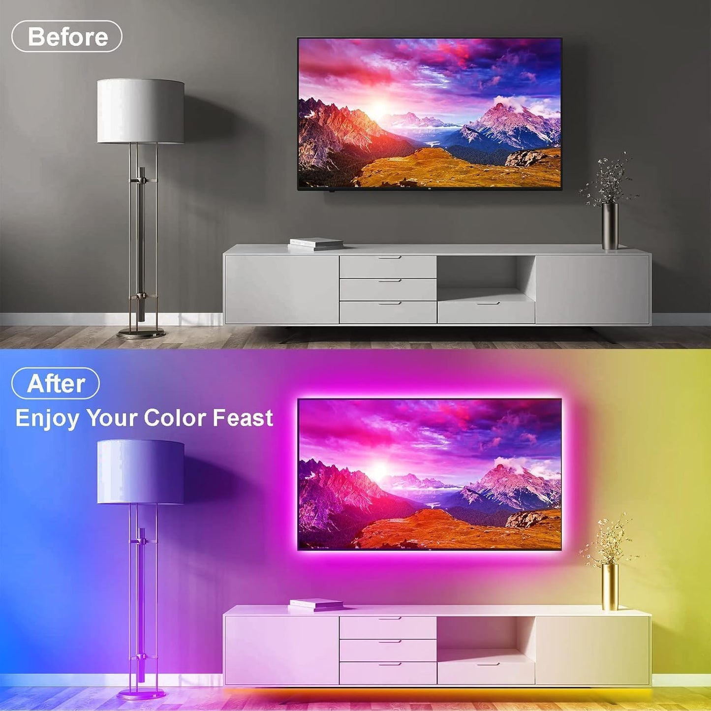 PSTAR RGB LED Strip Lights Valentine's Day Gift for Him, Romantic Ambiance Lighting for Bedroom and Date Nights