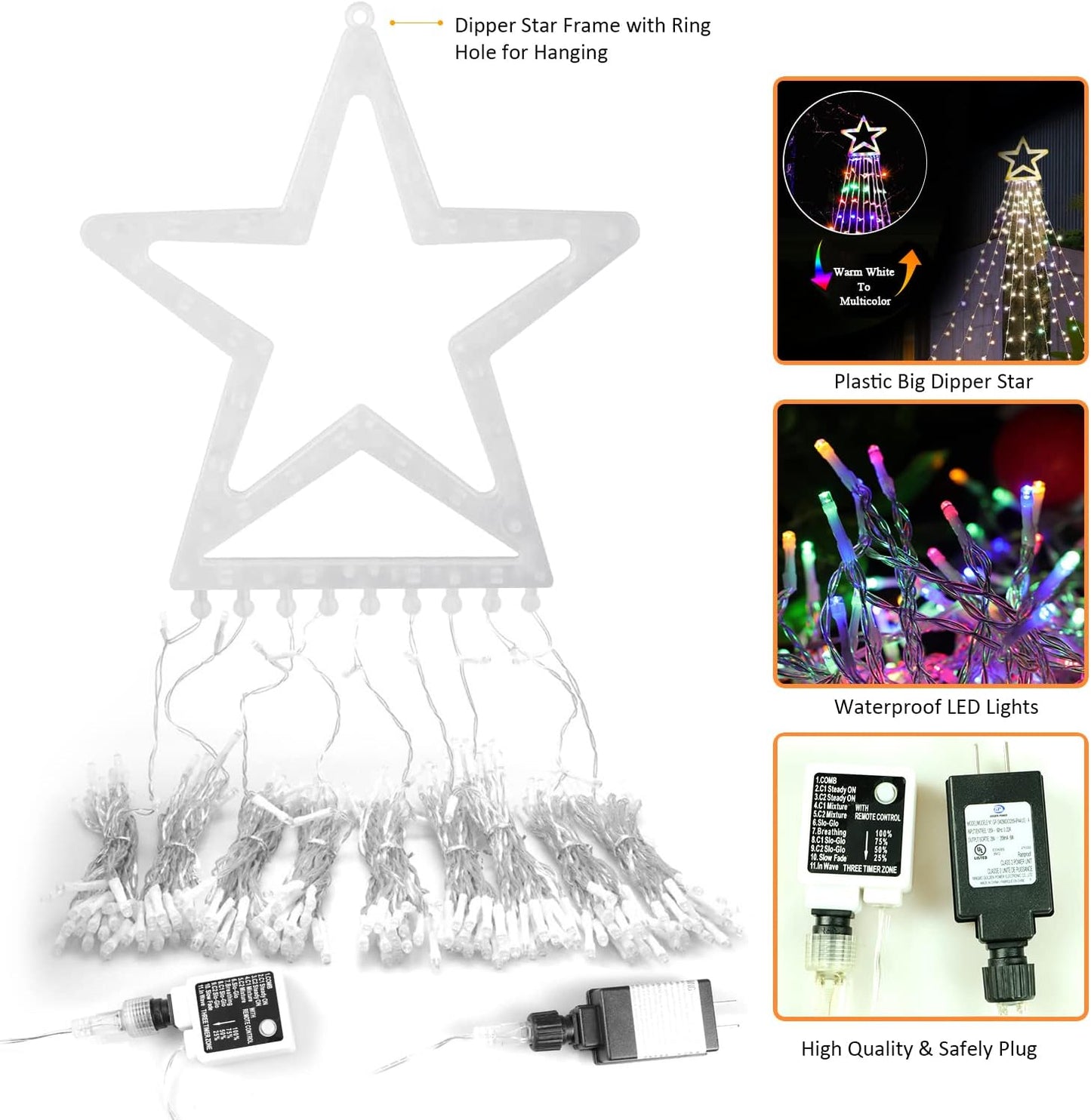 PUHONG 320 LED Star String Lights 4-in-1 Color Changing – Warm White and Multicolor Mood Lighting for Holiday Home Interiors