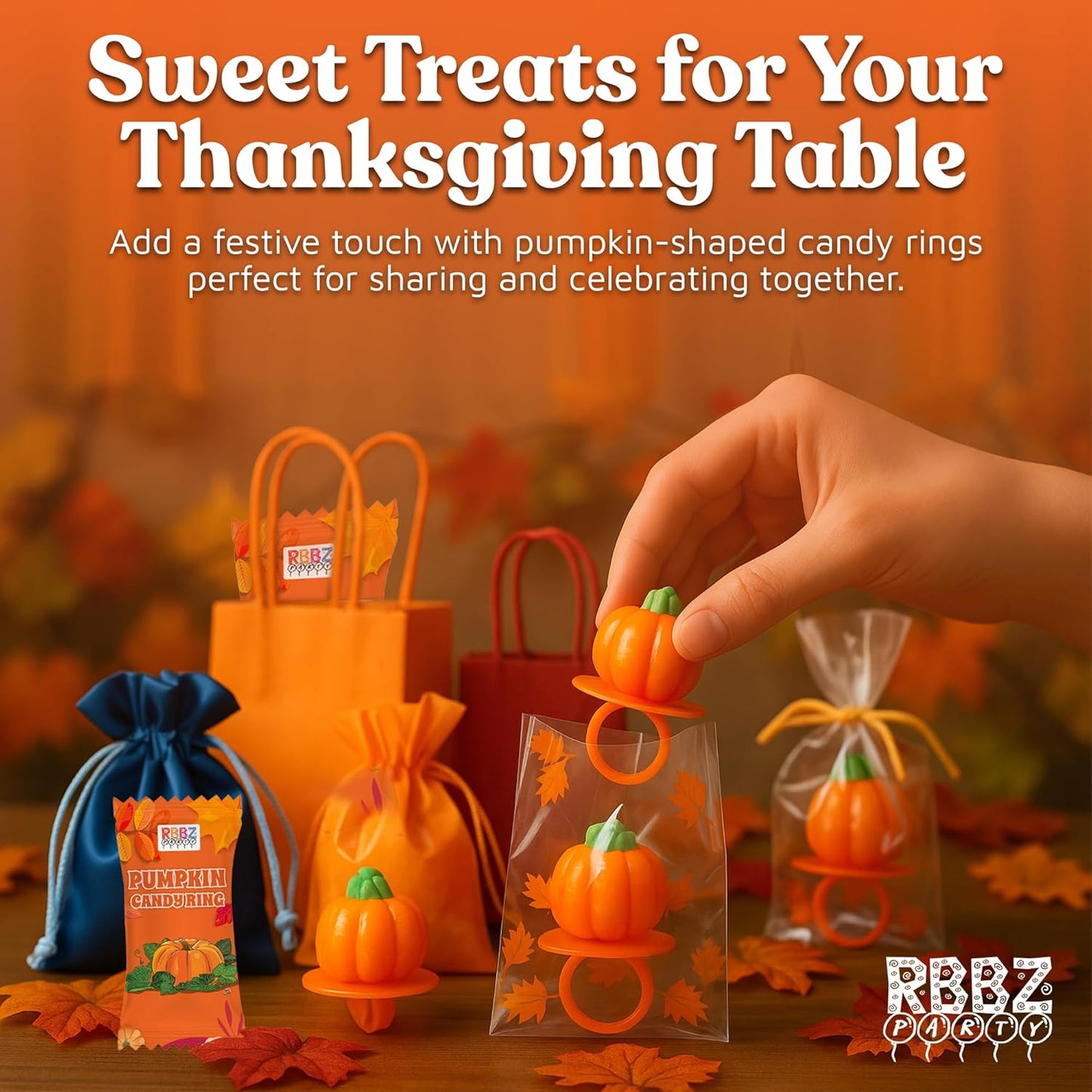 Pumpkin Candy 3D Ring Pops – Tamper Evident Individually Wrapped Lollipops for School Party and Daycare