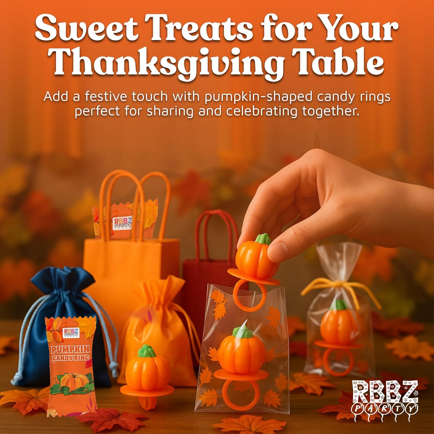 Pumpkin Candy 3D Ring Pops – Tamper Evident Individually Wrapped Lollipops for School Party and Daycare