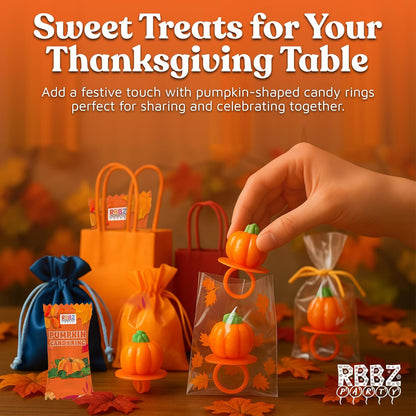 Pumpkin Candy 3D Ring Pops – Tamper Evident Individually Wrapped Lollipops for School Party and Daycare