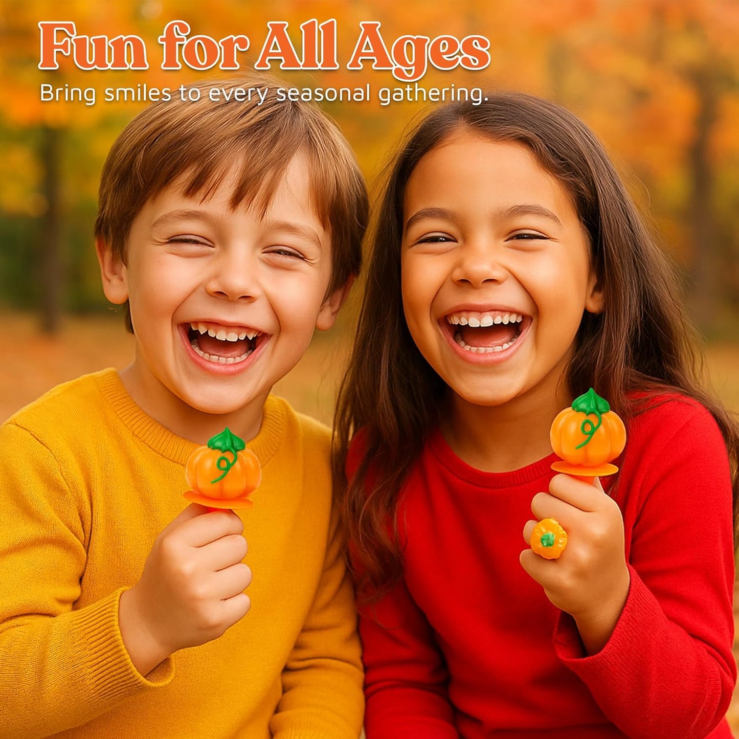 Pumpkin Candy 3D Ring Pops – Tamper Evident Individually Wrapped Lollipops for School Party and Daycare