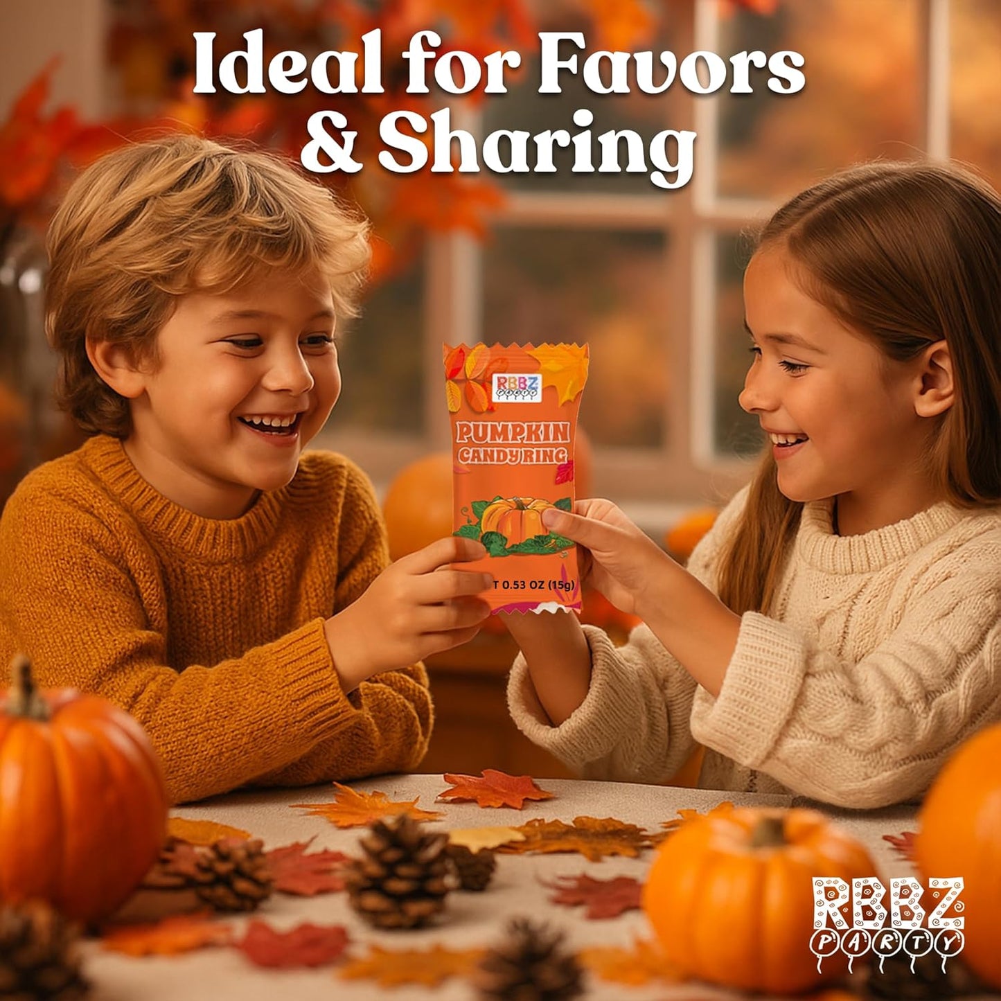Pumpkin Candy 3D Ring Pops – Tamper Evident Individually Wrapped Lollipops for School Party and Daycare