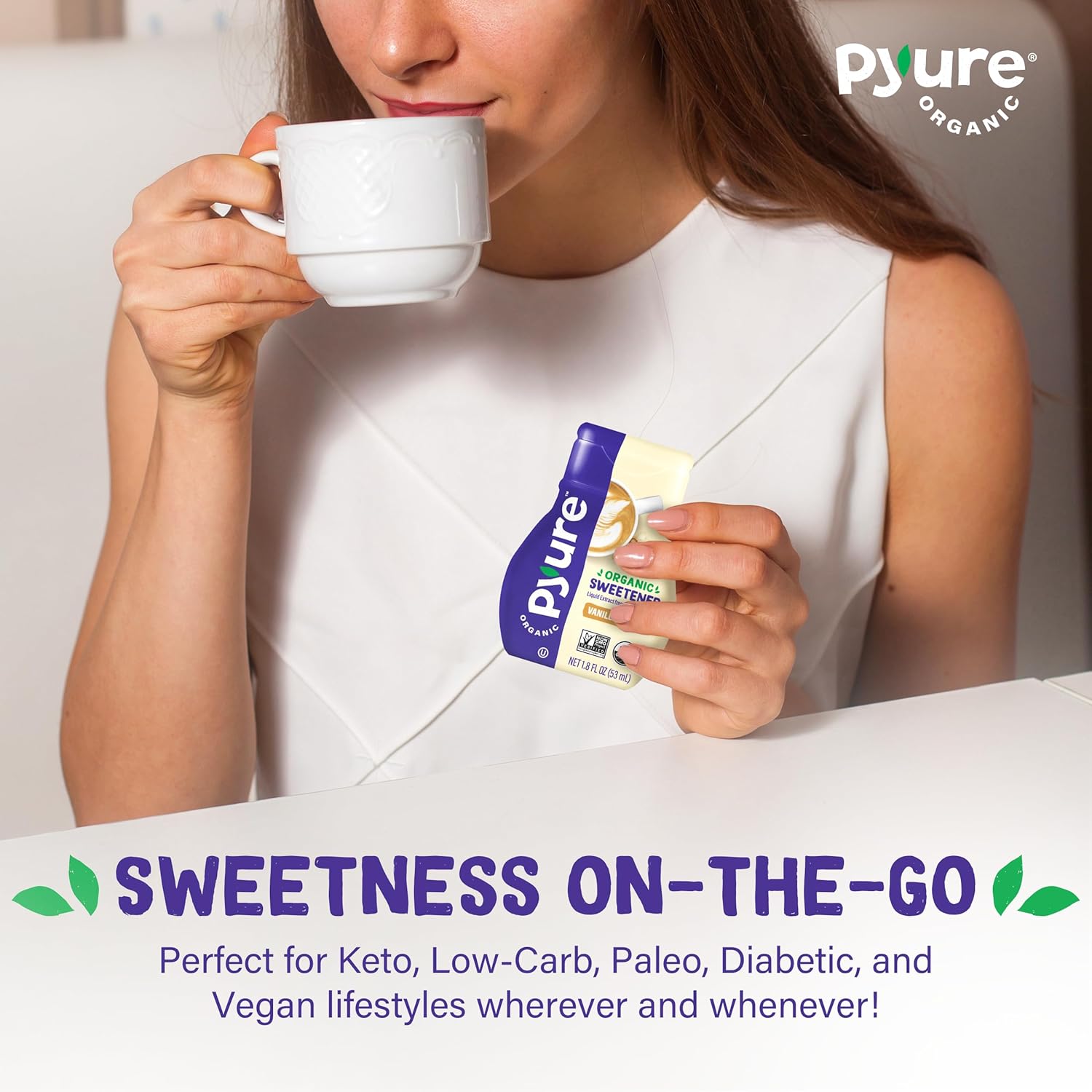 Pyure Organic Vanilla Stevia Drops – Leak-Proof On-the-Go Sweetener for Road Trips and Outdoor Dining