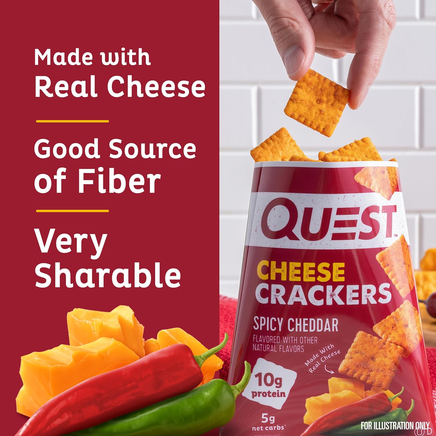 Quest Nutrition Cheese Crackers – Grab-and-Go Savory Bites for Post-Workout Recovery, 5g Net Carbs 4-Count
