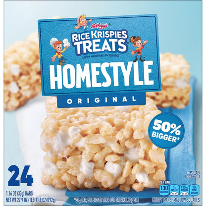 Rice Krispies Treats Homestyle Marshmallow Snack Bars Kid-Friendly Grab-and-Go Treats for Park Outings and Backpacks, 24 Pack