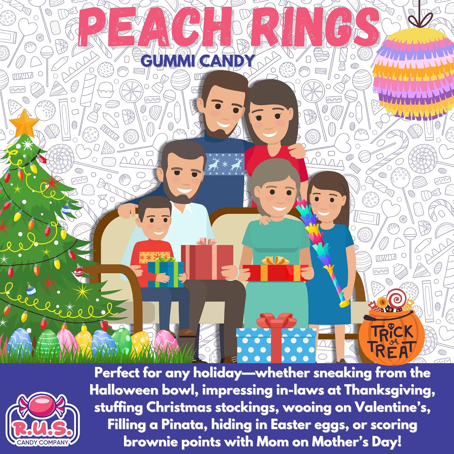 RUS Candy Company Peach Ring Gummies 2-Pack 8 oz Bags – Mess-Free Picnic and Park Snack for On-the-Go Families
