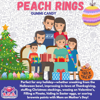 RUS Candy Company Peach Ring Gummies 2-Pack 8 oz Bags – Mess-Free Picnic and Park Snack for On-the-Go Families