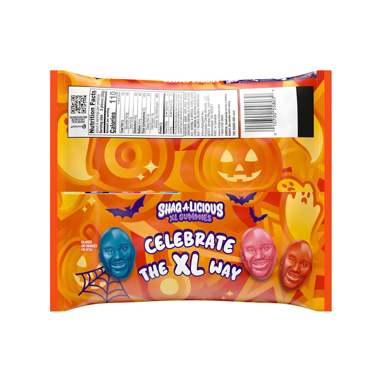 SHAQ-A-LICIOUS Shaq-A-Licious XL Gummy Snack Size Bags for Trick-or-Treat Night, Classroom Parties, and After-School Treats, 8.5 oz Two-Pack Sour