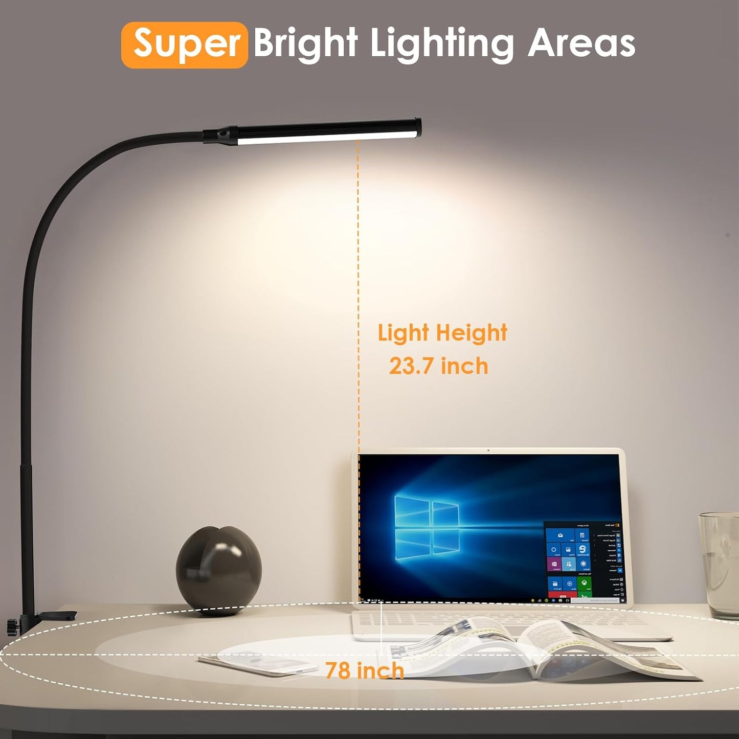 ShineTech LED Clip Desk Lamp – Back-to-School Light for Teen Study Room, No Heat Bulb, Low Blue Light, Black