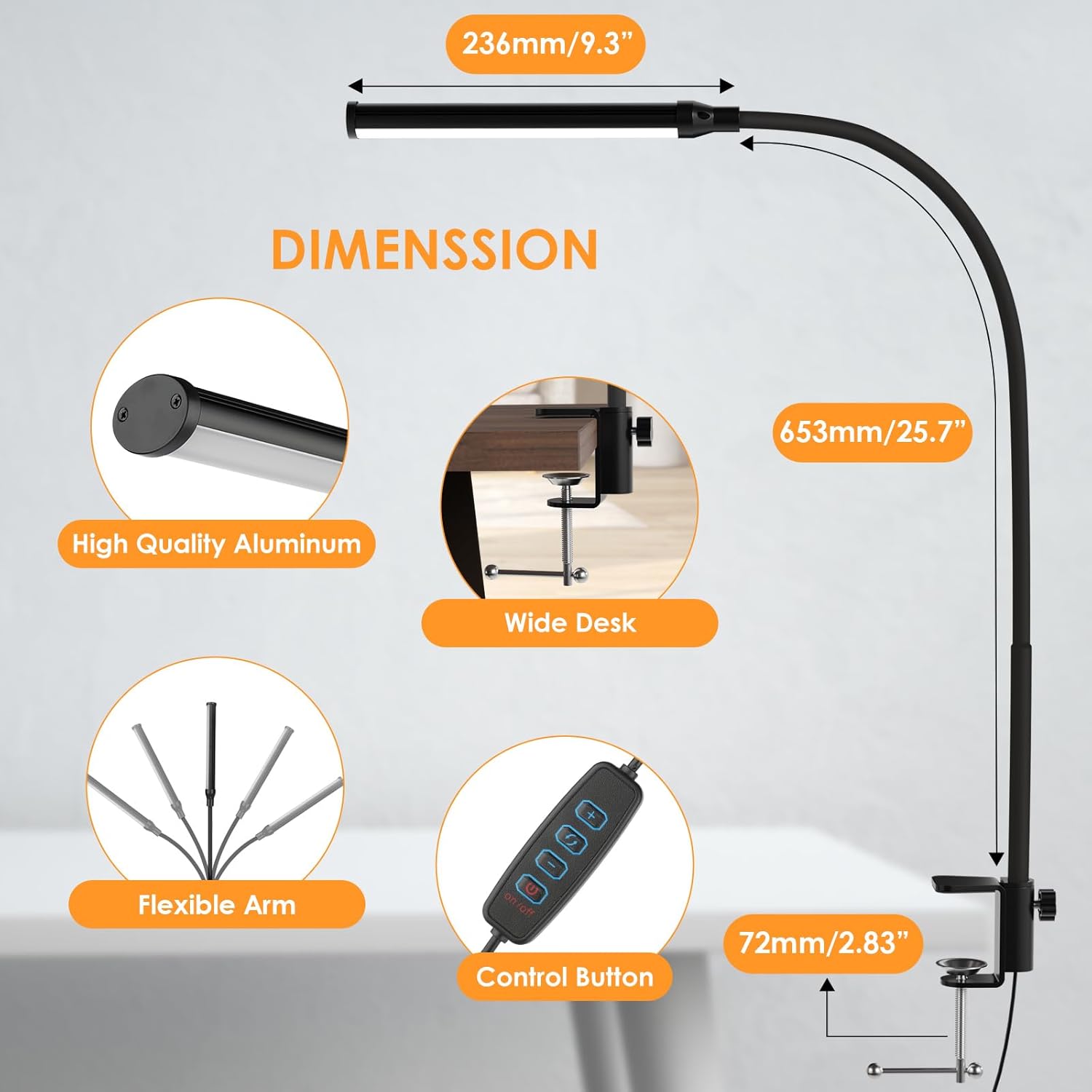 ShineTech LED Clip Desk Lamp – Back-to-School Light for Teen Study Room, No Heat Bulb, Low Blue Light, Black