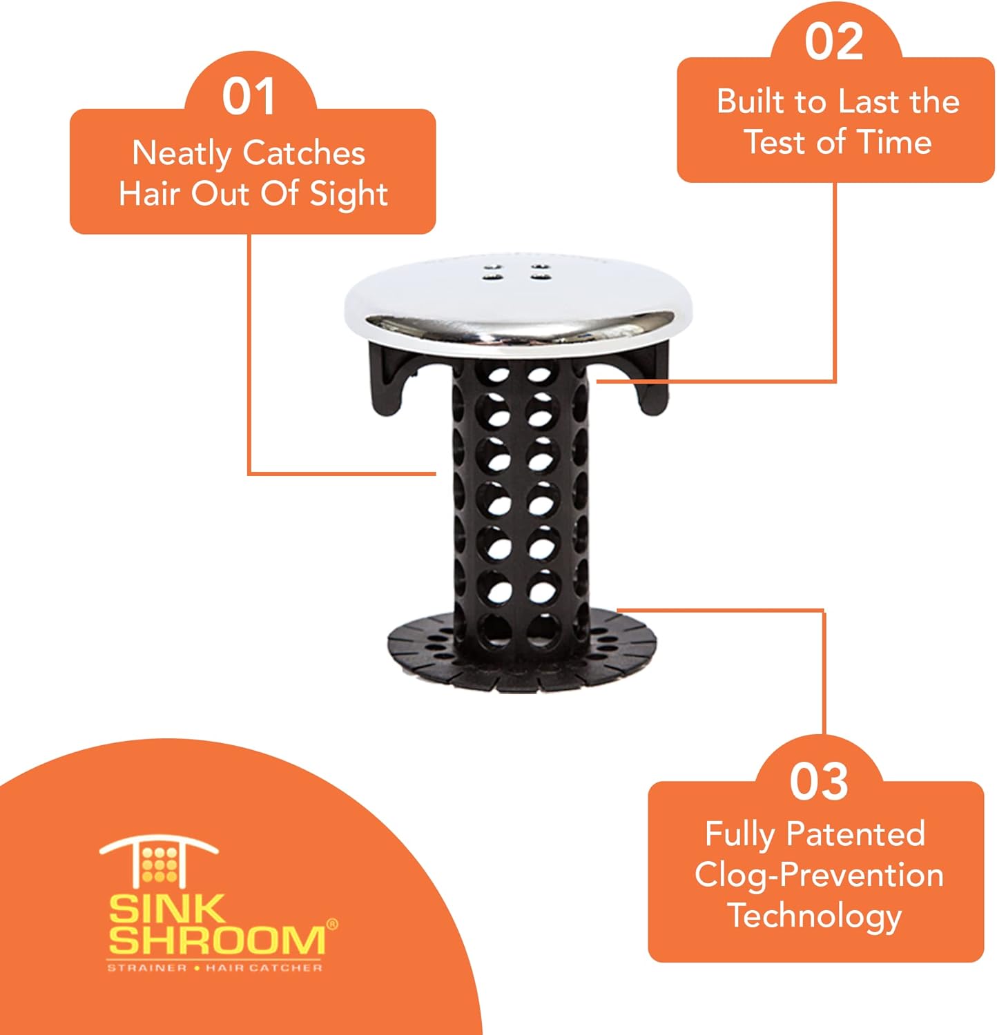 SinkShroom Chrome Edition - Polished Chrome Drain Protector for Spa-Style En-Suite Bathrooms and Vanity Upgrades