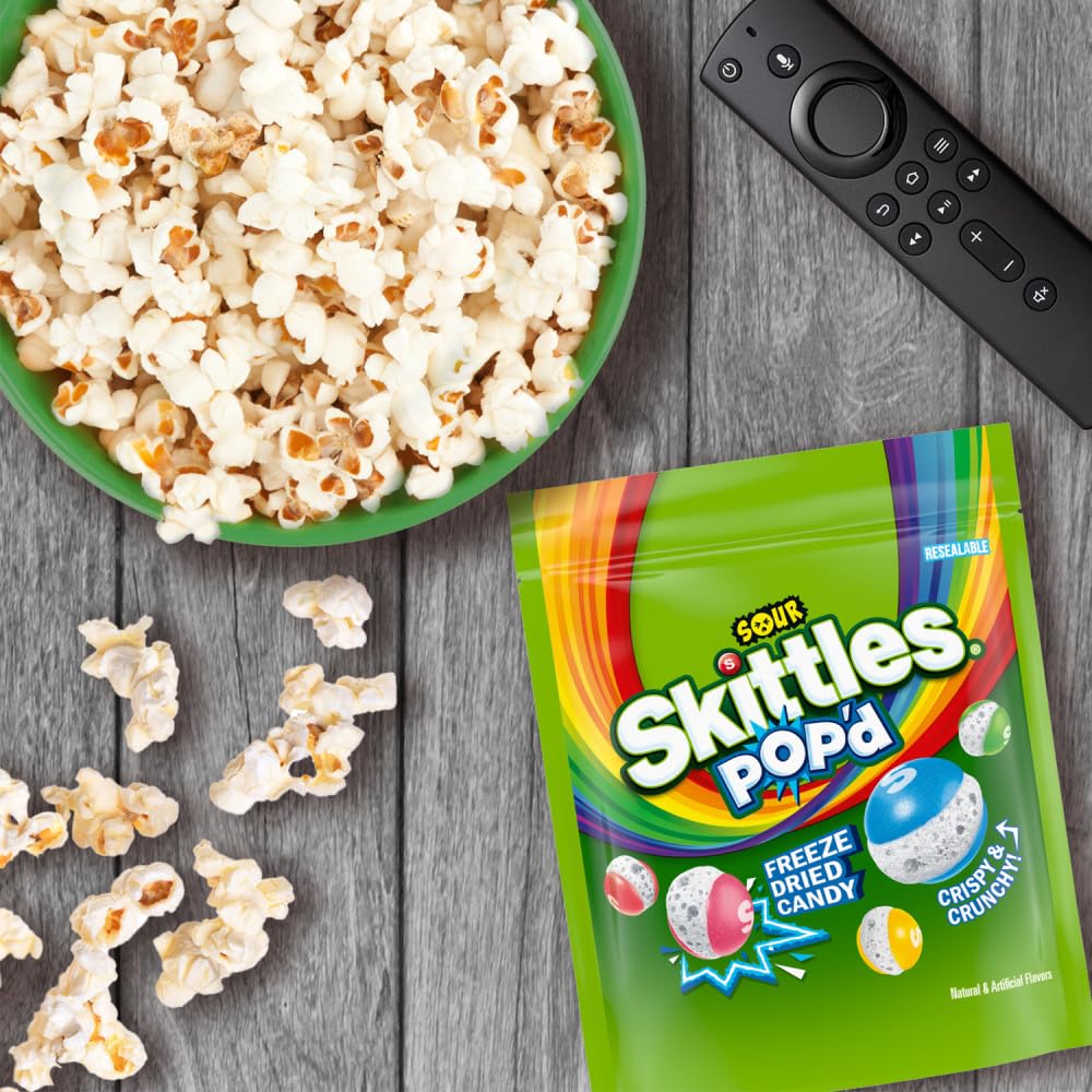 Skittles Pop'd Sour Freeze Dried Candy – Focus Break Treat for Work-From-Home, 5.5 oz Resealable