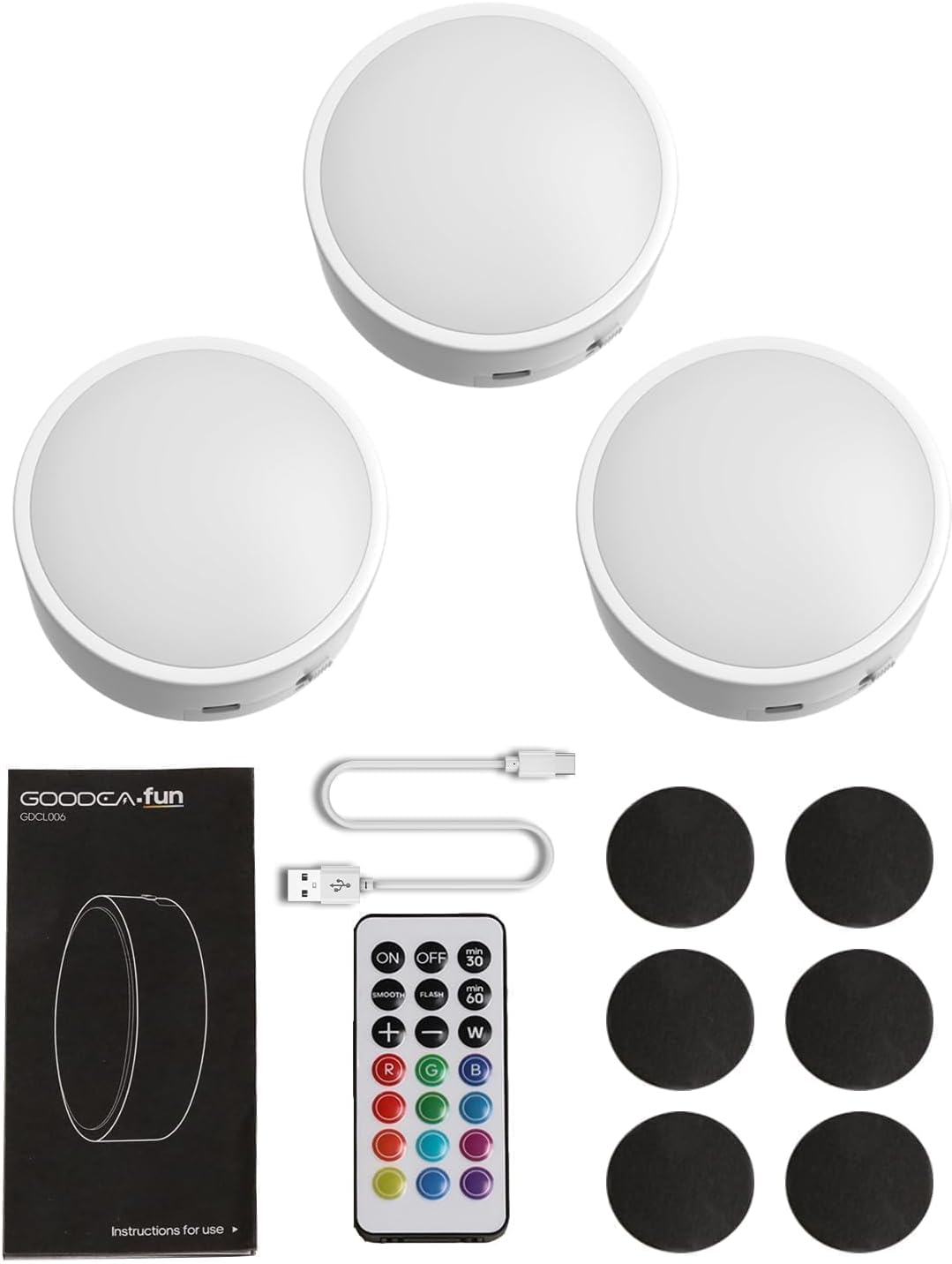 Slim Stick-On Puck Lights — Simple RGB Accent Lighting for Intentional, Uncluttered Spaces
