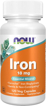 NOW Foods Iron 18 mg Plant-Based Iron – Clean-Label Capsule for Intentional Daily Stacks, 120 Veg Capsules