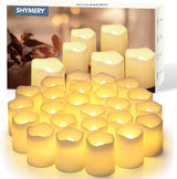 SHYMERY Realistic Flickering LED Tea Light Candles 24 Pack for Wedding Reception Decorations 200 Hour Battery Warm White