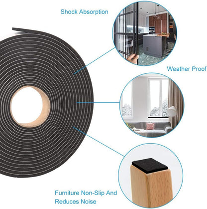 Weather Stripping Foam Roll – Matte Black Gap Sealer for Front Door Frames and Quiet Home Office Corners